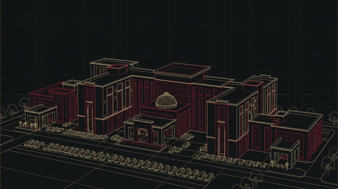 Three-dimensional line-art rendering of the IGIMS Patna campus